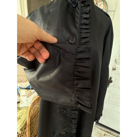 Vintage 70's The Totes Nylon Rain Coat Black Ruffled Collar Sleeves Gothic Size - Picture 13 of 16